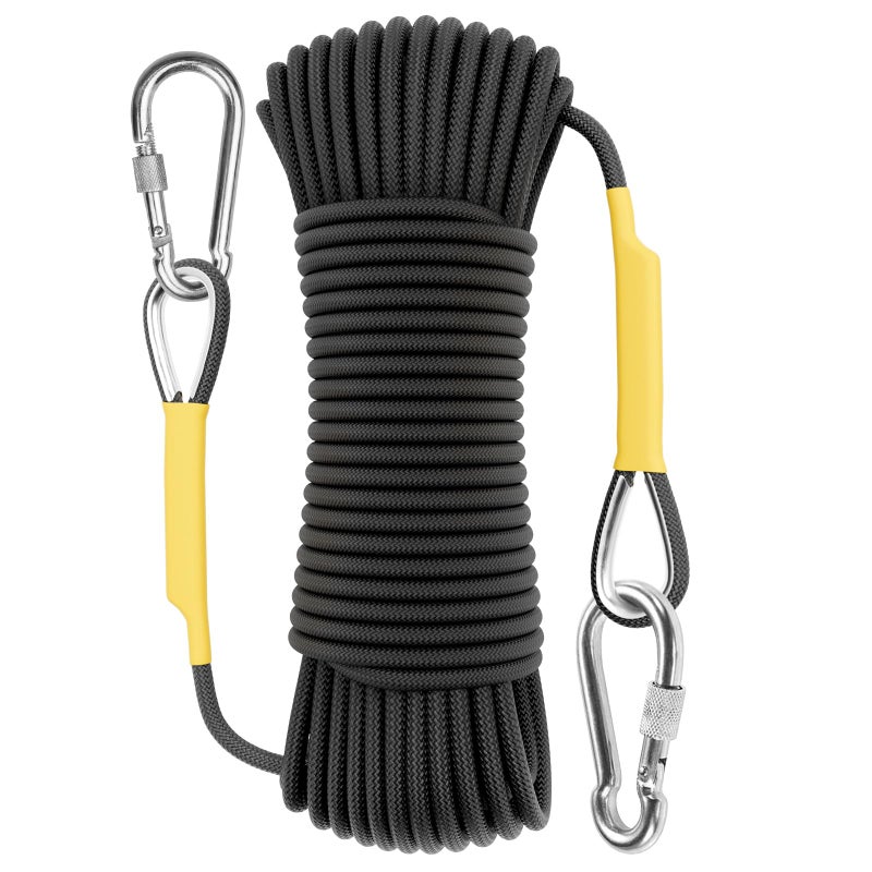 X XBEN Outdoor Climbing Rope Rock Climbing Rope, Escape Rope Climbing Equipment Fire Rescue Parachute Rope (32 Foot) - Black - Image 1